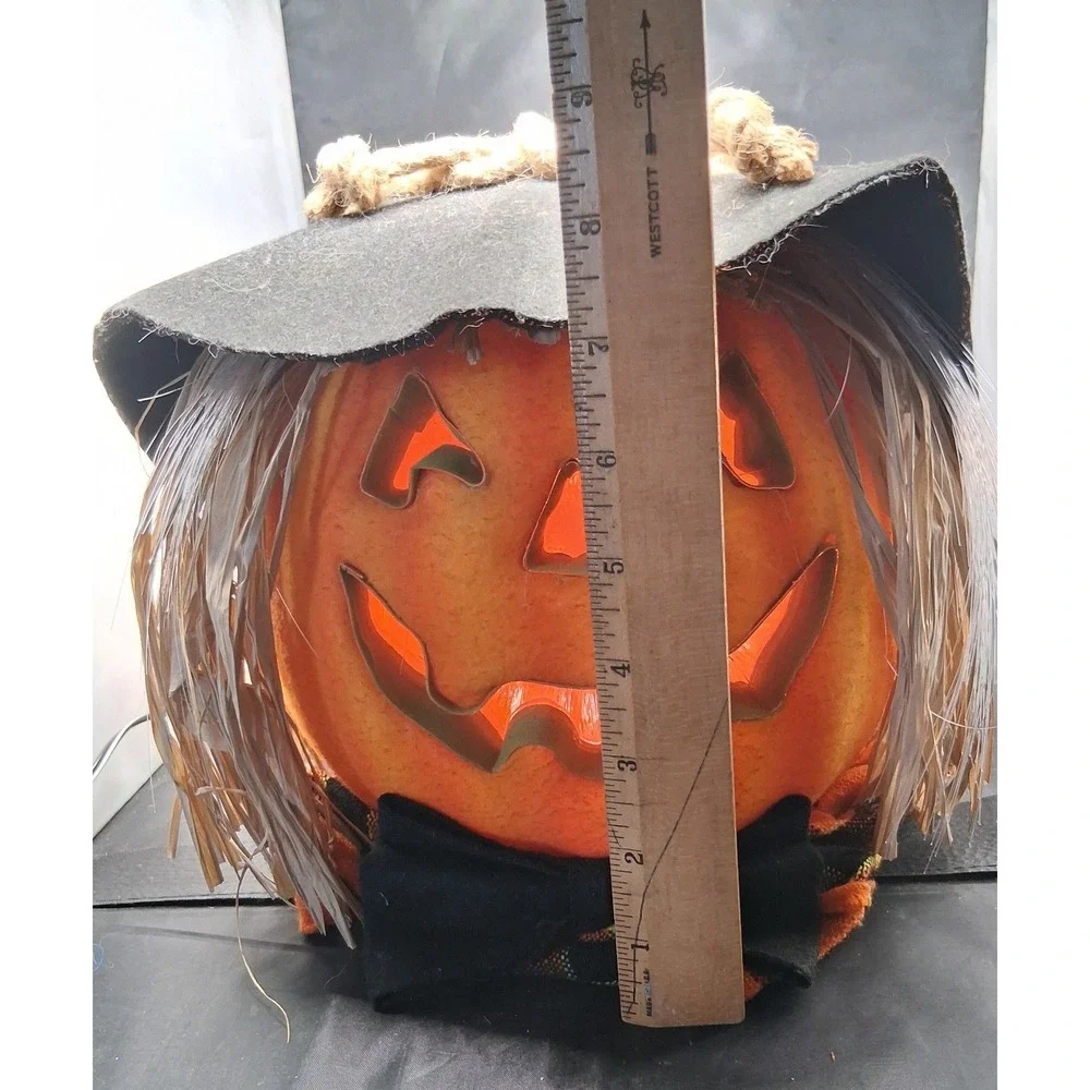 Vintage Halloween Scarecrow Pumpkin Light Jack-O-Lantern Plaid Hat 8.5